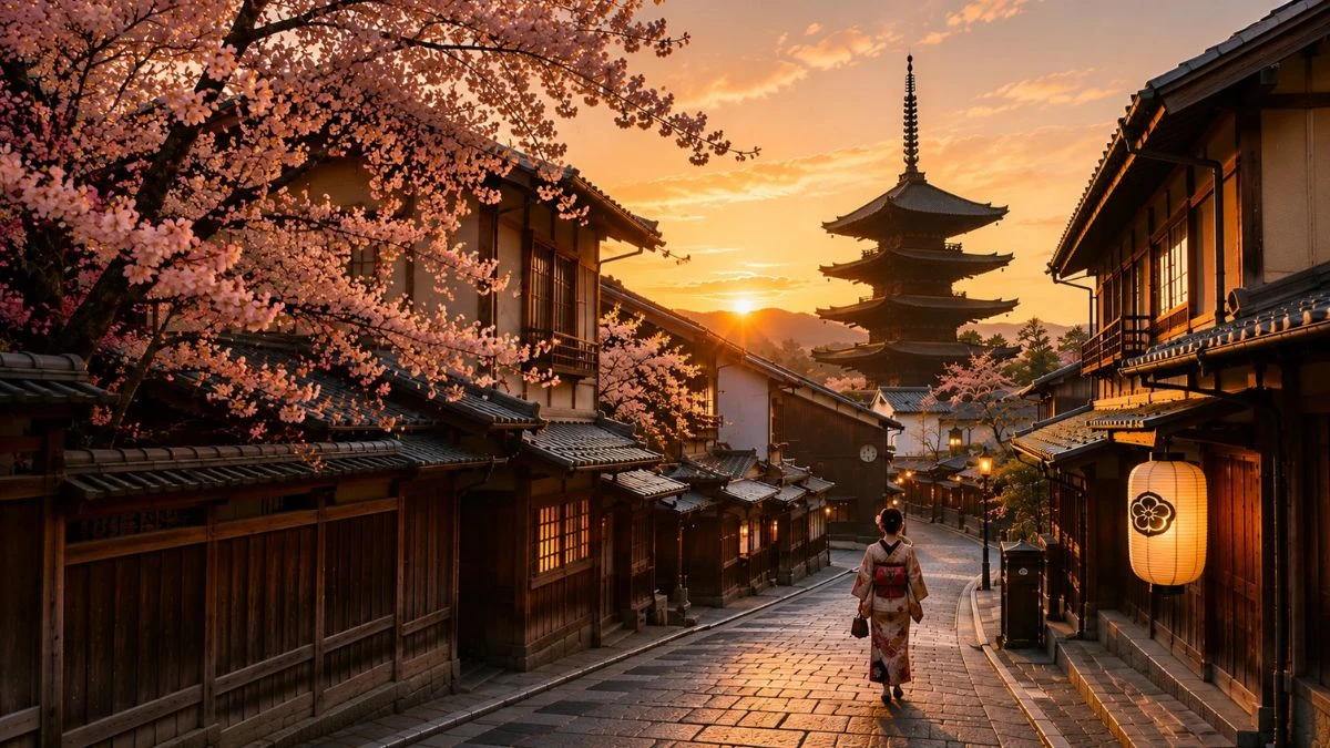 Yasaka Pagoda and Sannenzaka at sunset, Gion, Kyoto